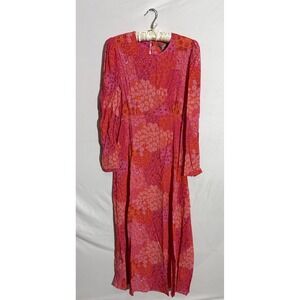 Oliver Bonas Bright Beauty Floral Print- Pink Long Sleeve Midi Dress - Size 6